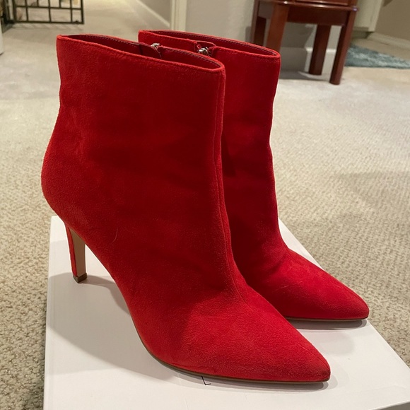 Leith Macee Holiday Red Suede Leather Boots Booties Heels Size 9 - Picture 1 of 12
